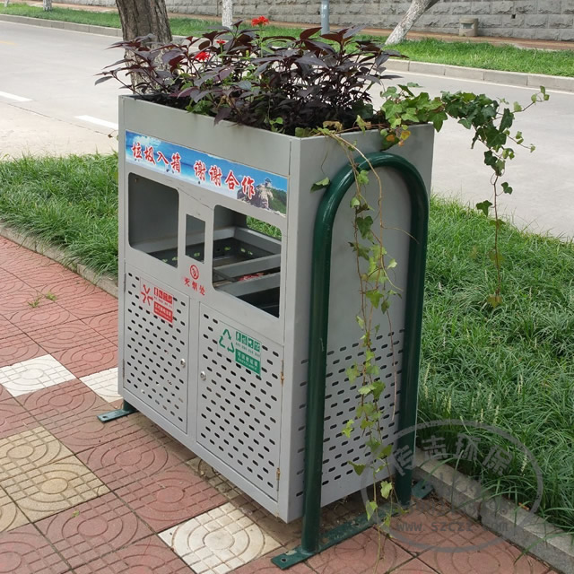 户外绿化双分类钢制垃圾桶工厂直销